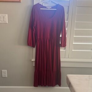 DownEast Burgundy Long Sleeve Dress